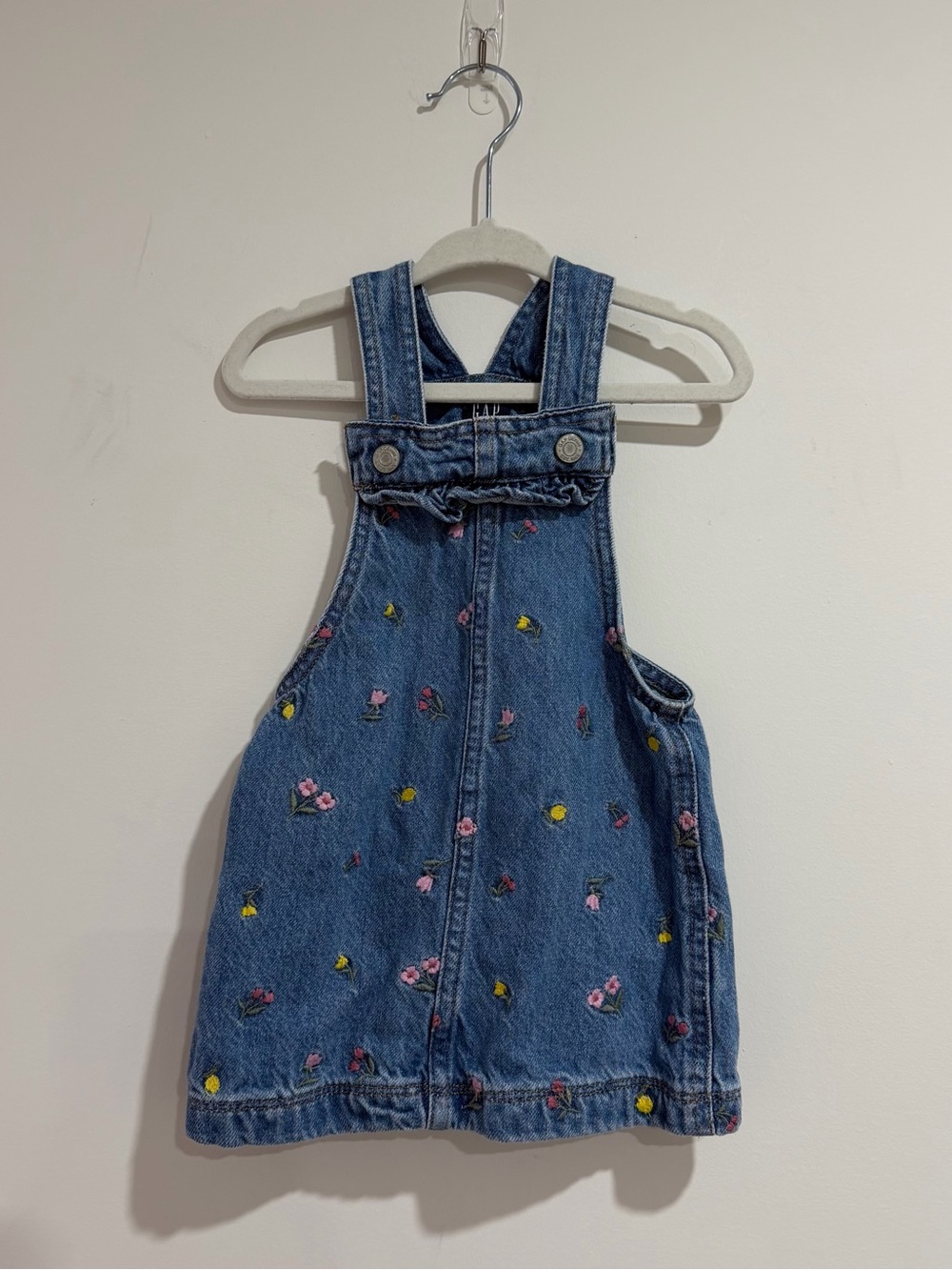 GAP Toddler Denim Overall Dress with Pink & Yellow Floral Embroidery